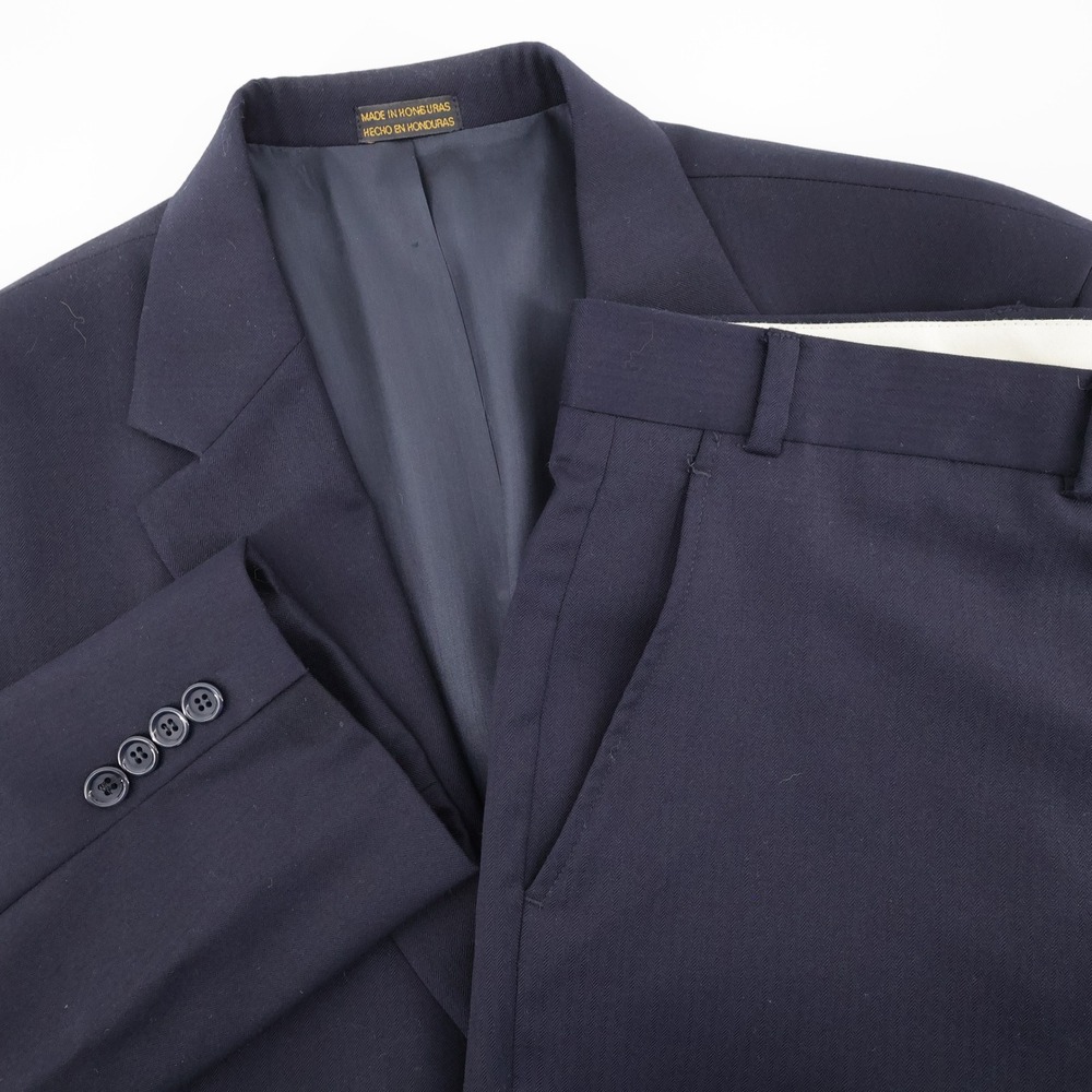 Stafford Worsted Wool 2-Piece Suit‎ Navy Blue Mens 42L 40x31